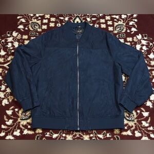 Size XL - Tasso Elba Mens Navy Blue Faux-Suede Trim  Jacket Full Zip